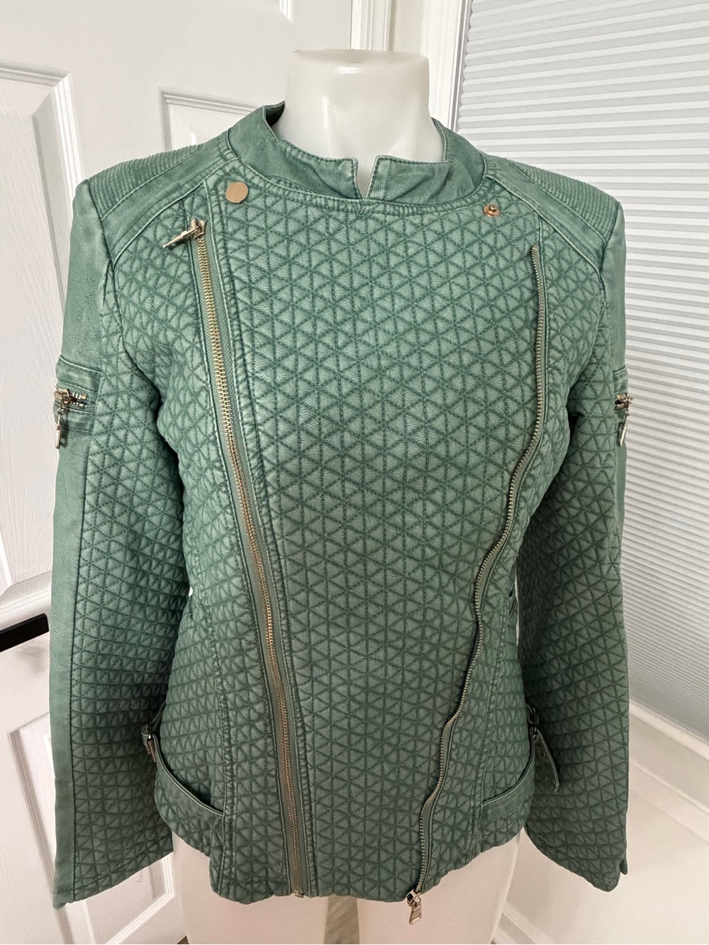 Talk of the Walk Quilted Mint Green Asymmetric Zip Jacket